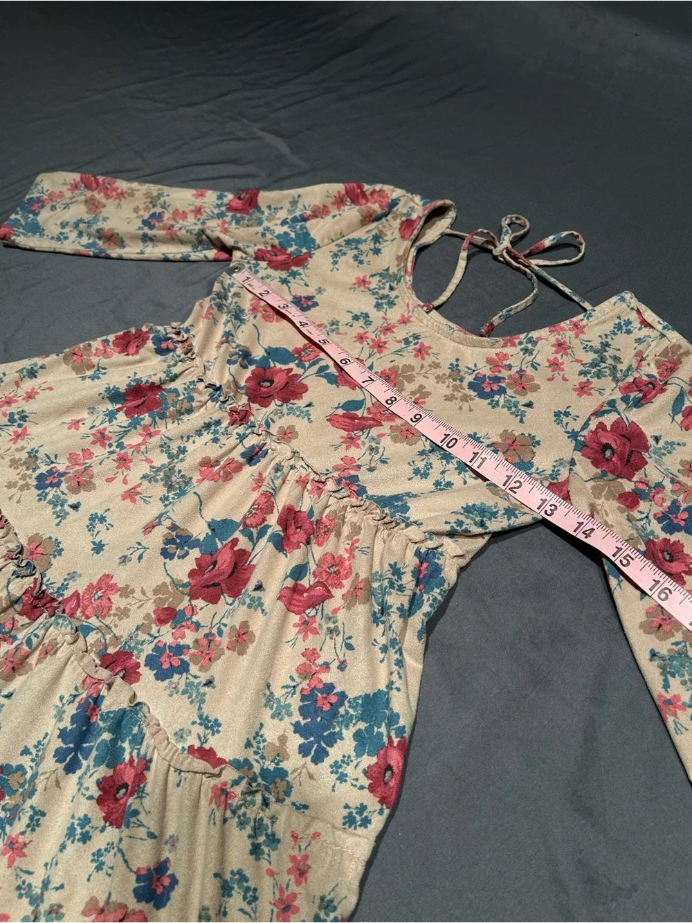 ❌SOLD❌Justice Girls Floral Tiered Faux Suede Long Sleeve Dress